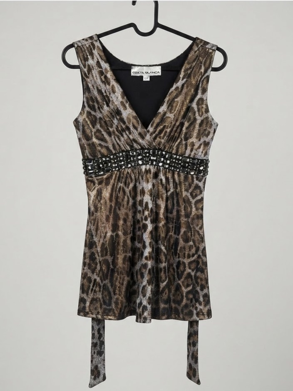 Vintage Costa Blanca Y2K Metallic Animal Print Embellished Tunic Top / S
